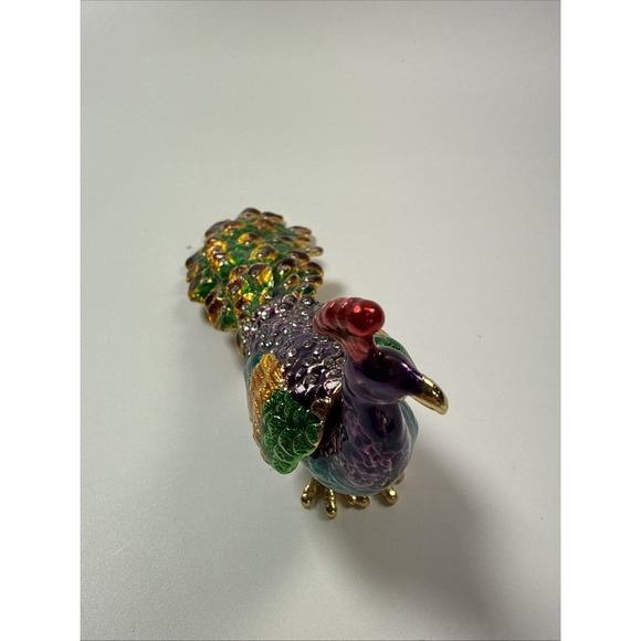 Peacock Trinket Box Jeweled Enameled Metal Hinged Figurine Tavuz Kusu - Picture 3 of 7